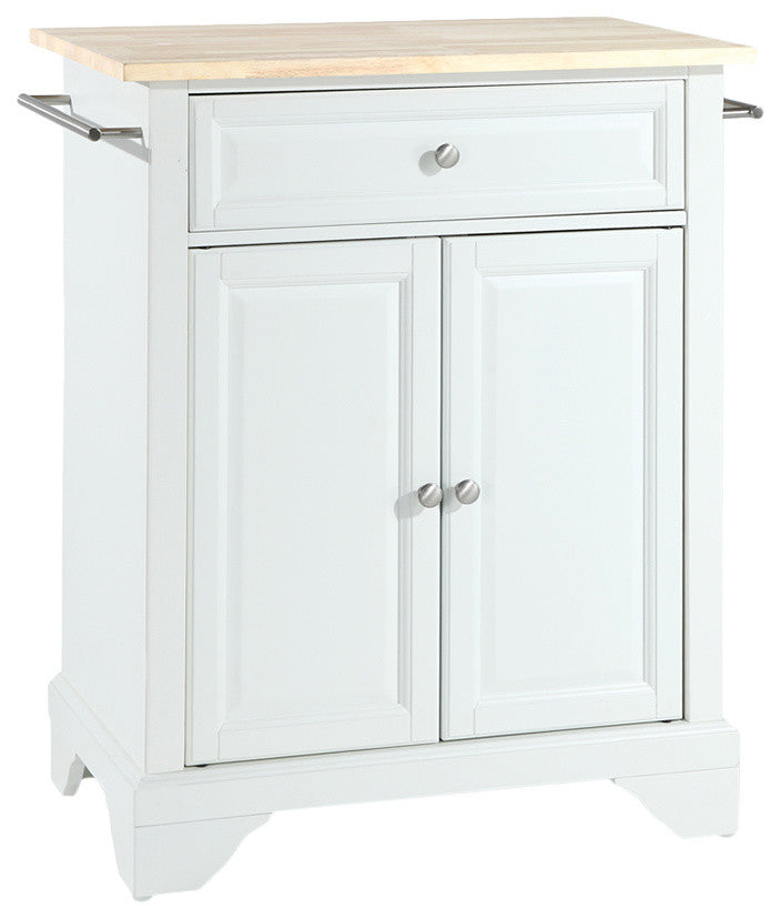 Crosley Furniture LaFayette Natural Wood Top Portable Kitchen Island in White