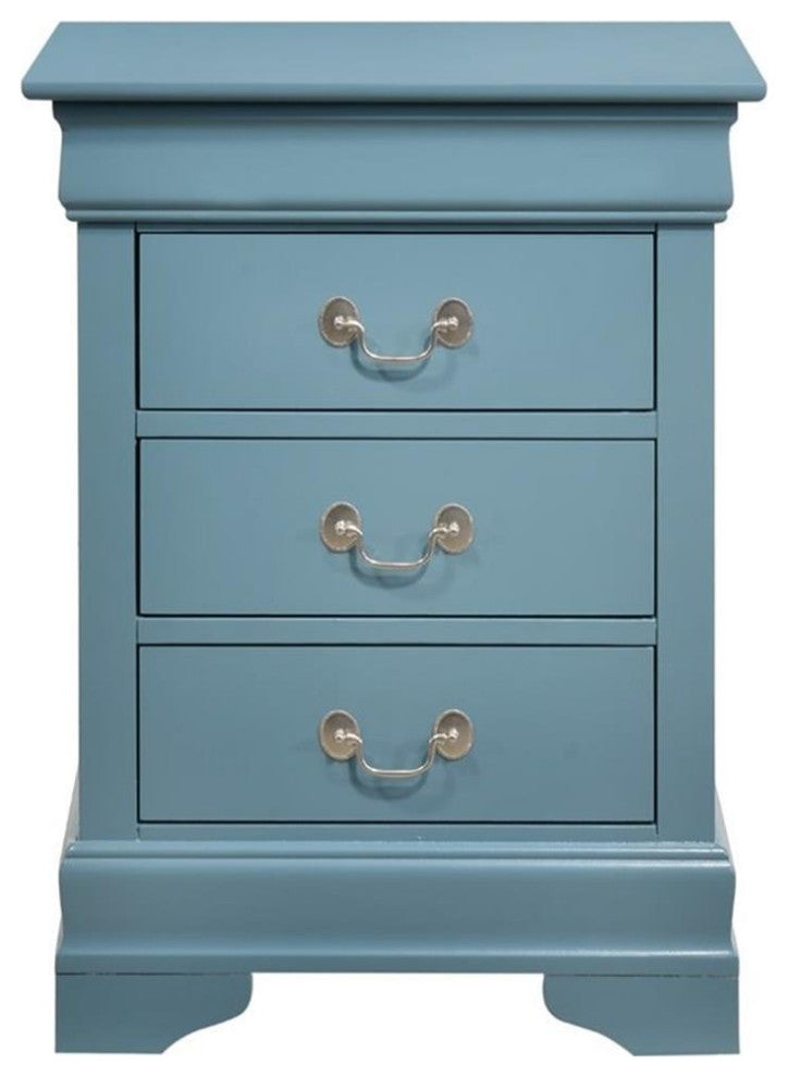 Glory Furniture Louis Phillipe 3 Drawer Nightstand in Teal
