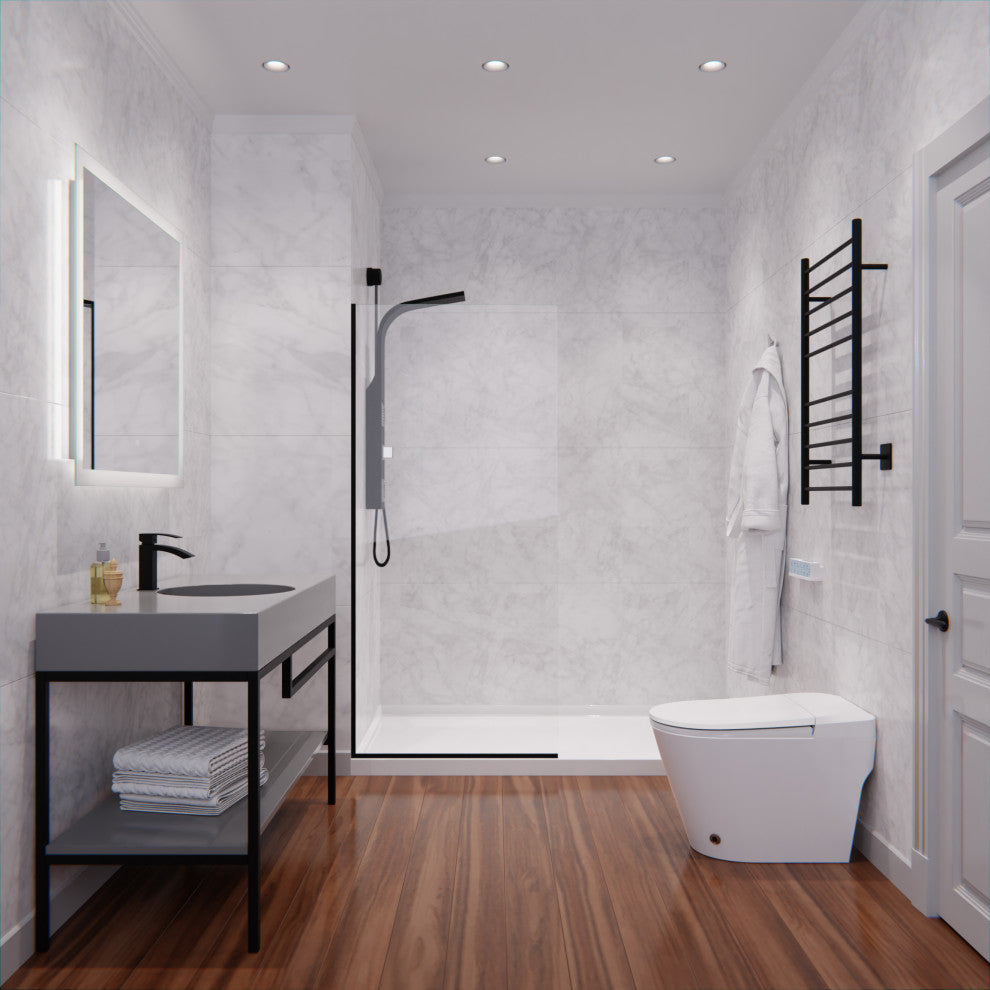 Veil Series 74"x34" Framed Frosted Glass Shower Screen Shower Door, Matte Black