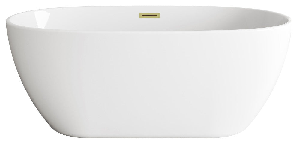 Aaron 59" Soaking Bathtub, Glossy White With Brushed Gold Trim