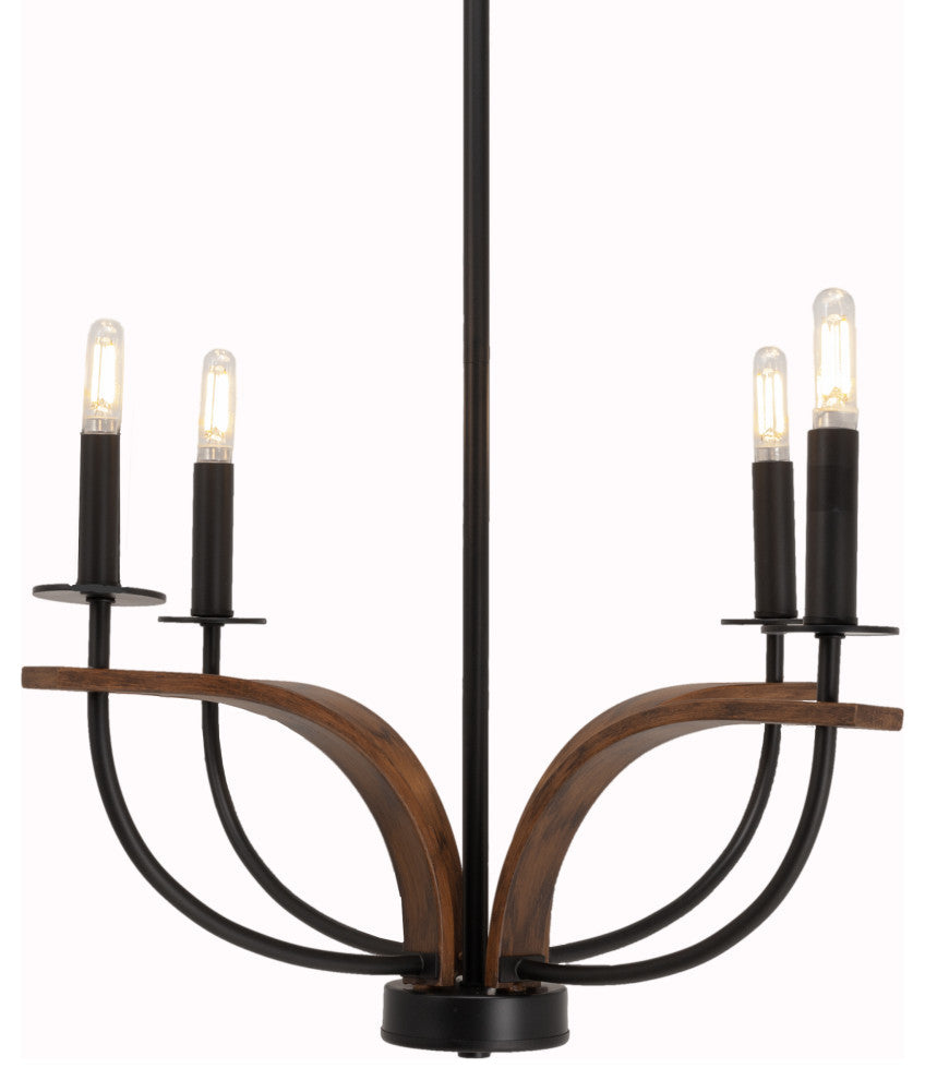 Monterey Uplight 4-Light Chandelier, Matte Black & Painted Wood-look