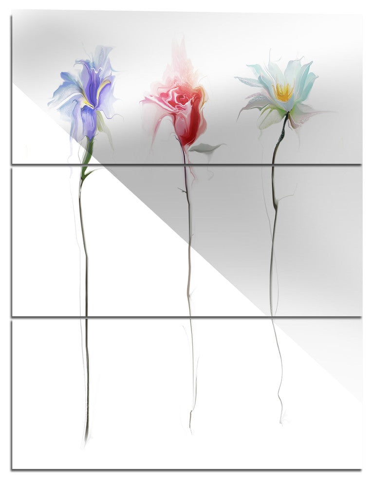 "Three Flowers" Digital Glossy Metal Wall Art, 3 Panels, 28"x36"