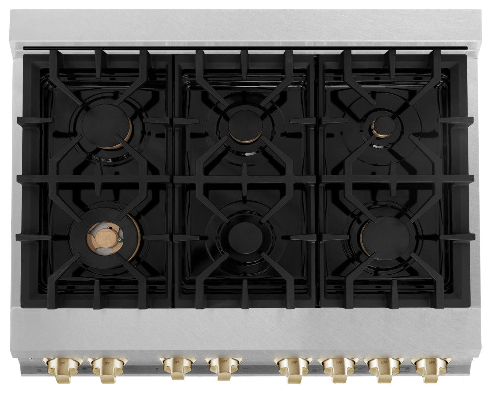 ZLINE 36" Dual Fuel Range, DuraSnow With Gold Accents RASZ-SN-36-G