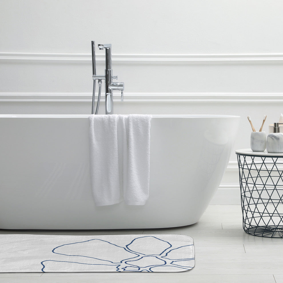 34" x 21" Petal Lines Bathmat, Blue/White