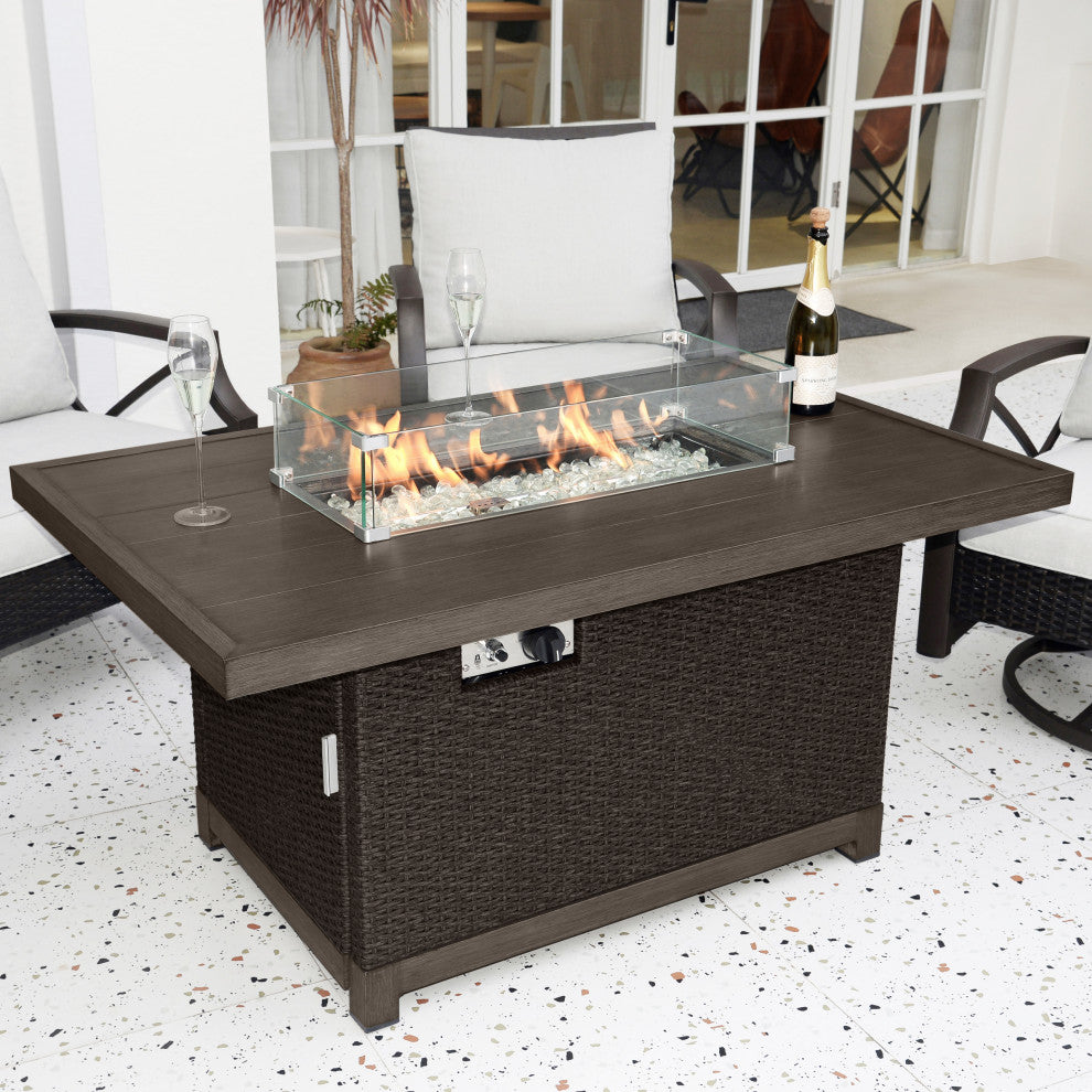 52" Outdoor Propane Gas Fire Pit Table With Rattan Wicker Finished