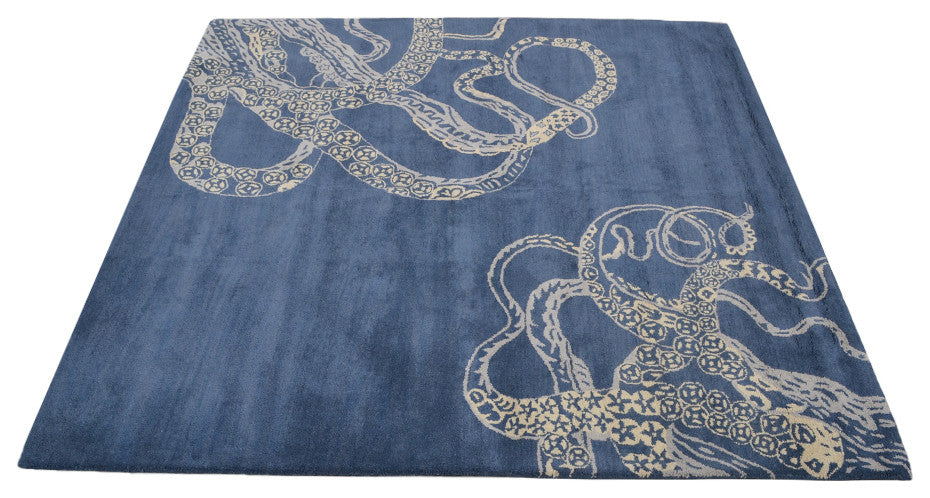 HAND TUFTED WOOL ECO-FRIENDLY AREA RUGS - Square,Blue Beige,Contemporary