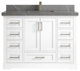 Boston 48 Single Sink Bath Vanity in White 2" Piatra Gray