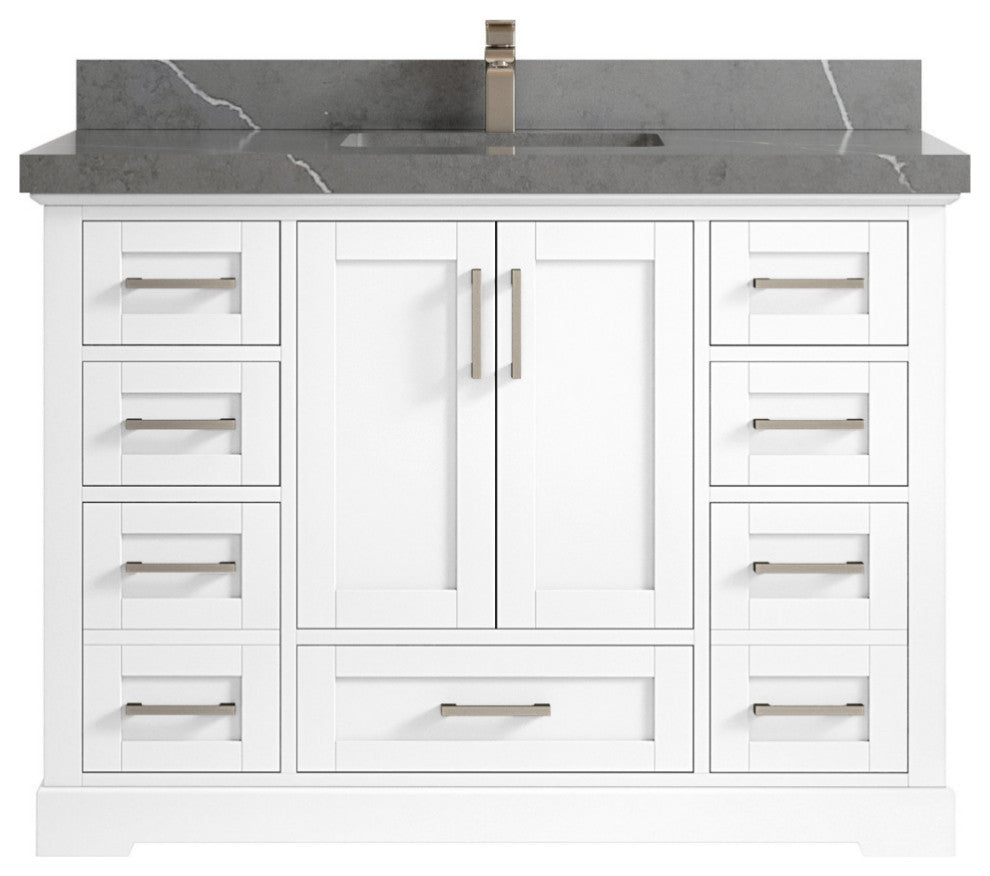 Boston 48 Single Sink Bath Vanity in White 2" Piatra Gray