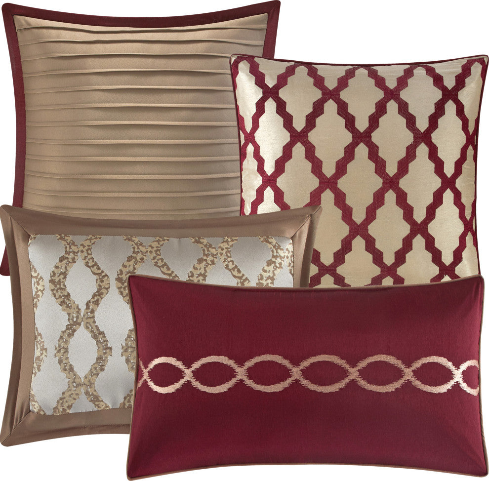 Caval Jacquard 10 Piece Comforter Set, Red, King