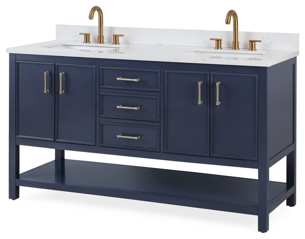 Tennant Brand Single Sink Vanity, Felton, Navy Blue, 60'', Fairy White Quartz