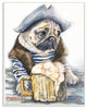 Pug As Sailor Funny Dog Pet Animal Watercolor Painting, 10"x15"