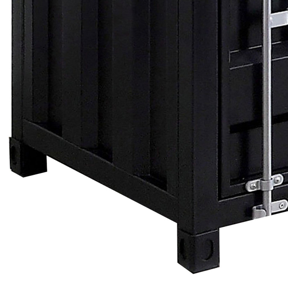 Benzara BM233861 Industrial Style End Table With Sliding Door Storage, Black
