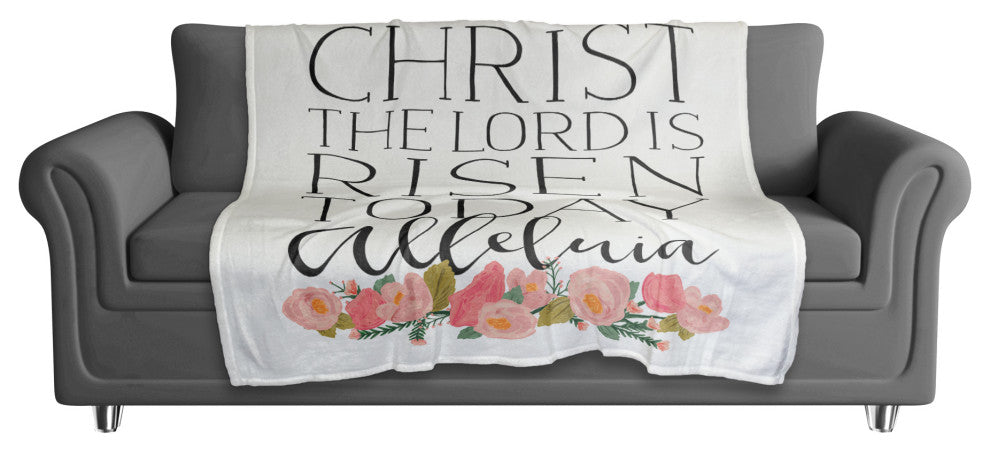 Christ the Lord is Risen Floral 50x60 Coral Fleece Blanket