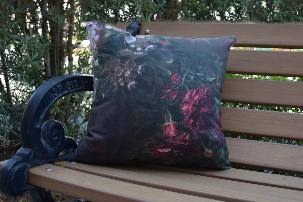 Floral Fancy Red Floral Print Decorative Outdoor Throw Pillow, 18"