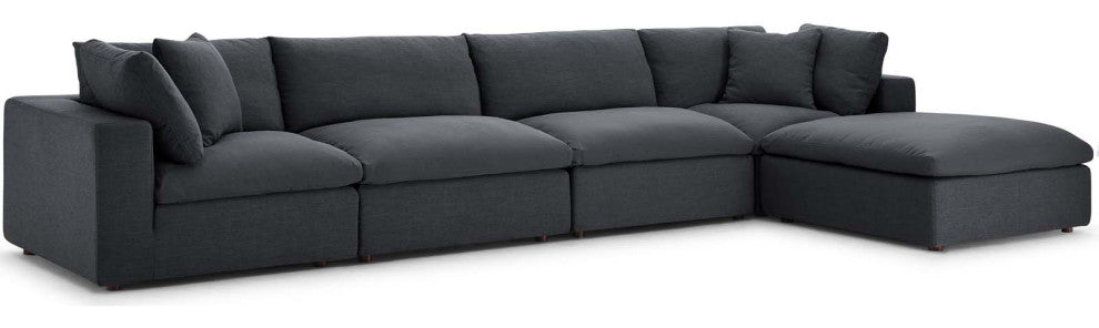 Commix Down Filled Overstuffed 5-Piece Sectional Sofa Set, Gray