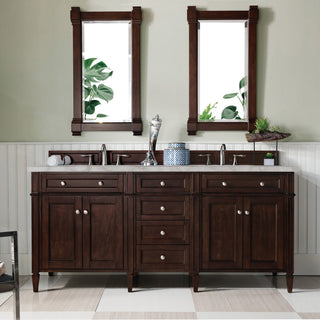Brittany 72" Double Vanity, Burnished Mahogany, Victorian Silver Quartz