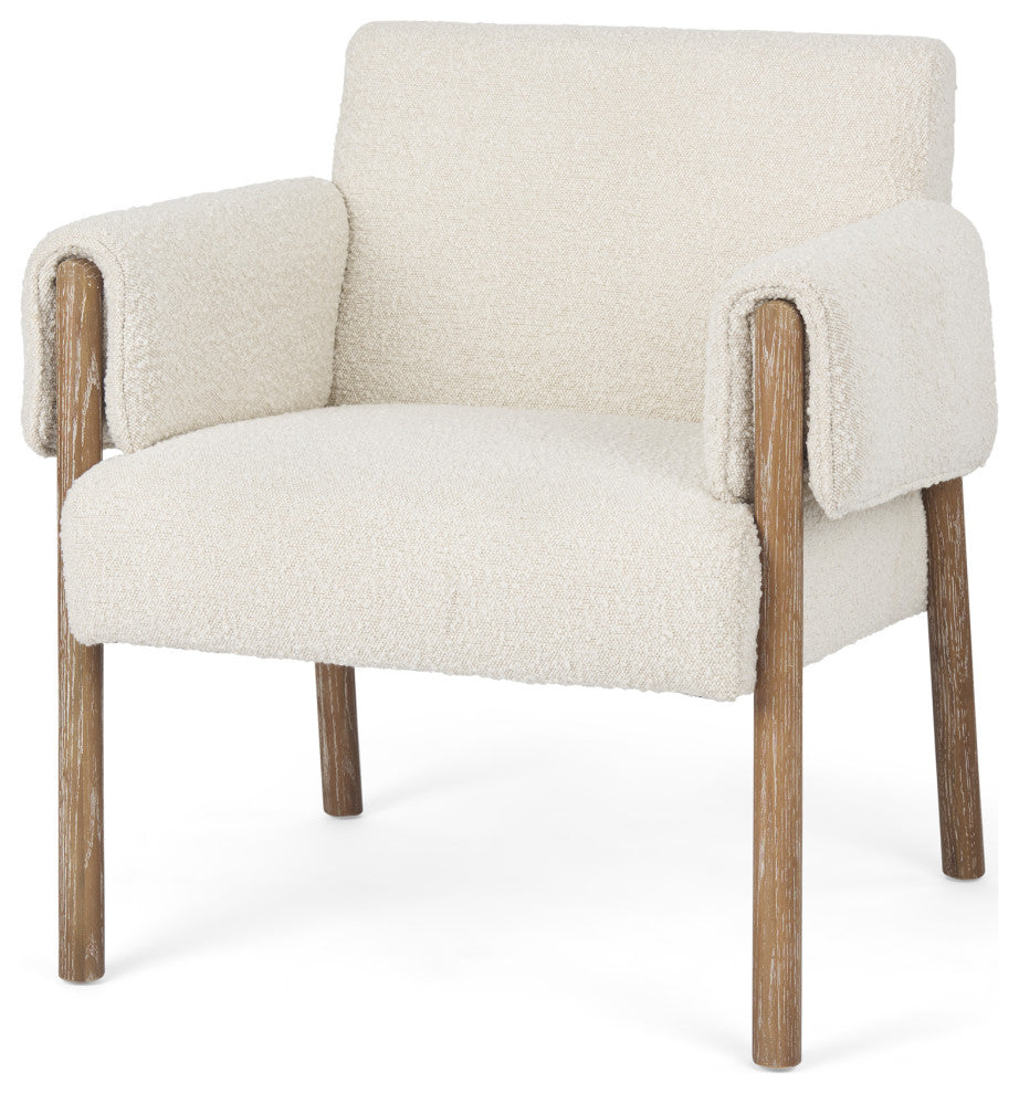 Ashton Cream Boucle Fabric w/ Medium Brown Solid Wood Accent Chair