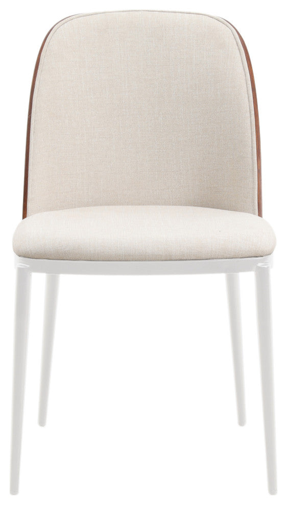 LeisureMod Tule Dining Chair with White Frame Set of 2, Walnut/Beige