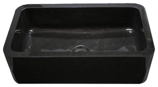 Single Bowl Kitchen Sink, Black Granite With Natural Chiseled Apron