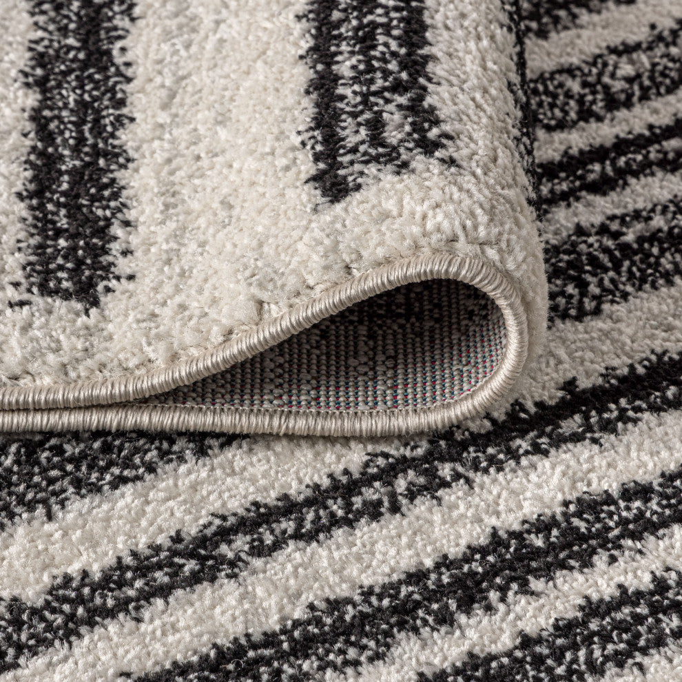 Khalil Modern Berber Stripe Cream/Black 9' Round Area Rug