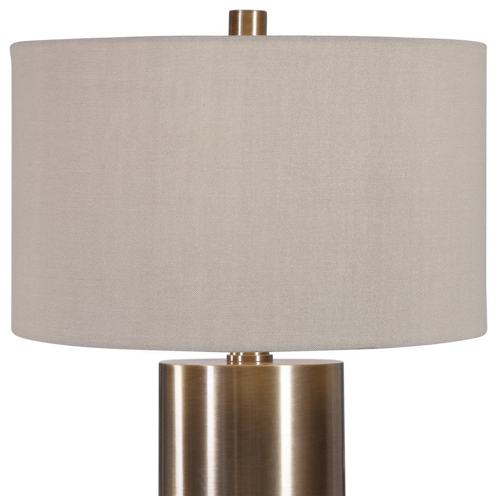 Modern Minimalist Brass Bronze Cylinder Table Lamp, Metal Beige Casual Large