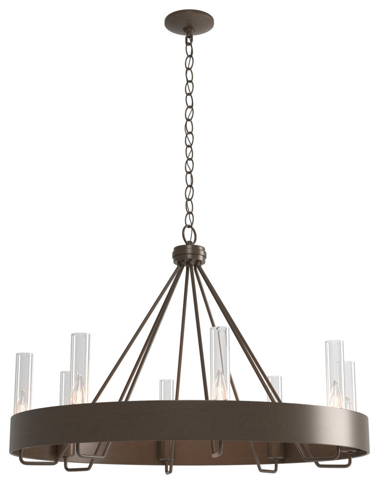 Banded Ring Chandelier, Bronze Finish, Clear Glass Shade