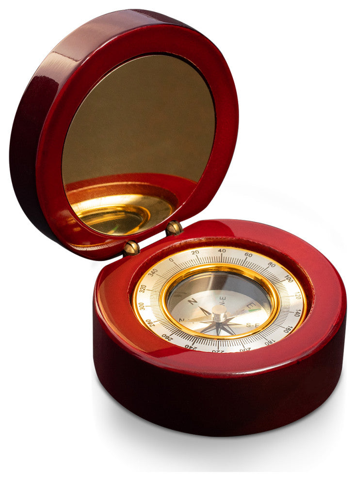 High Lacquered Finished Rosewood Compass, Brass Accents