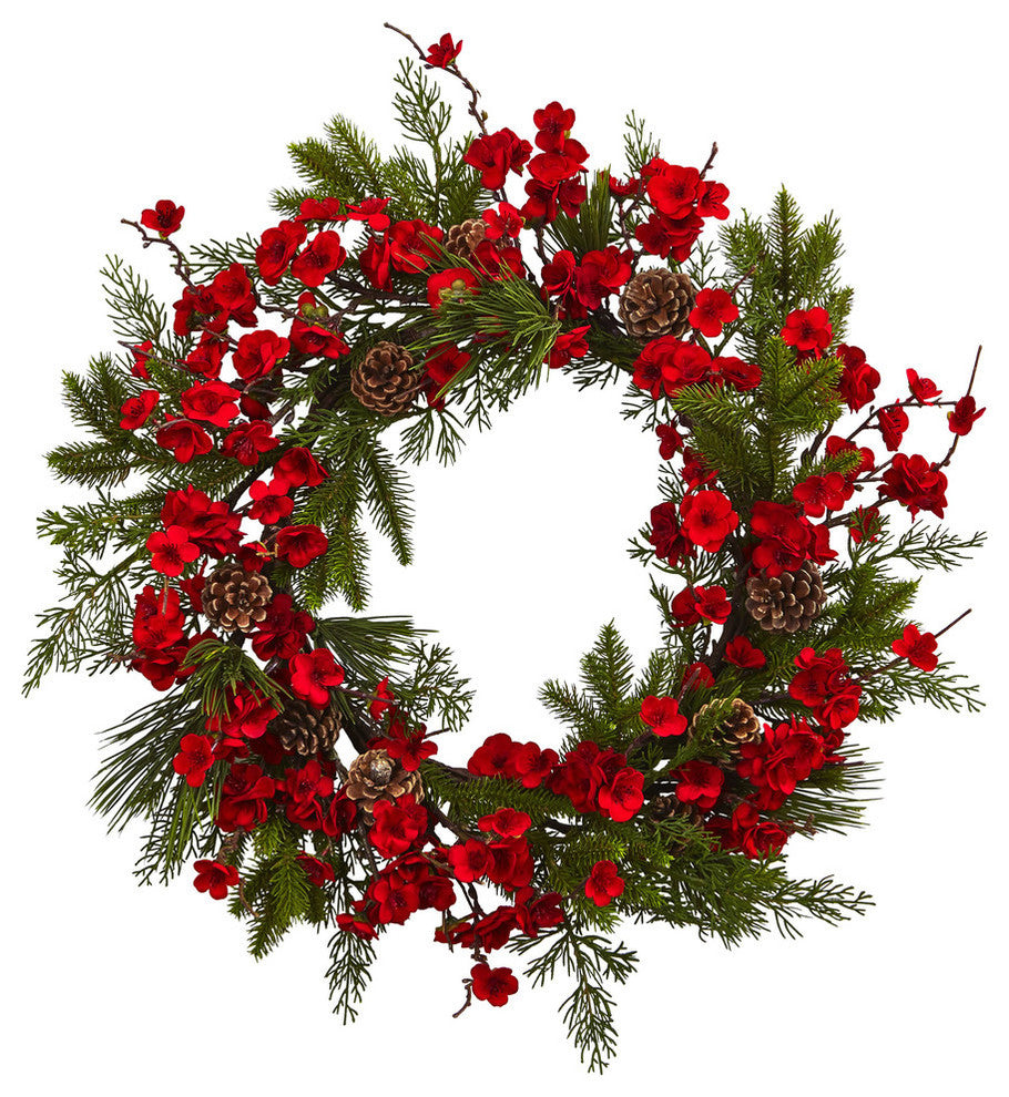 24" Plum Blossom Pine Wreath