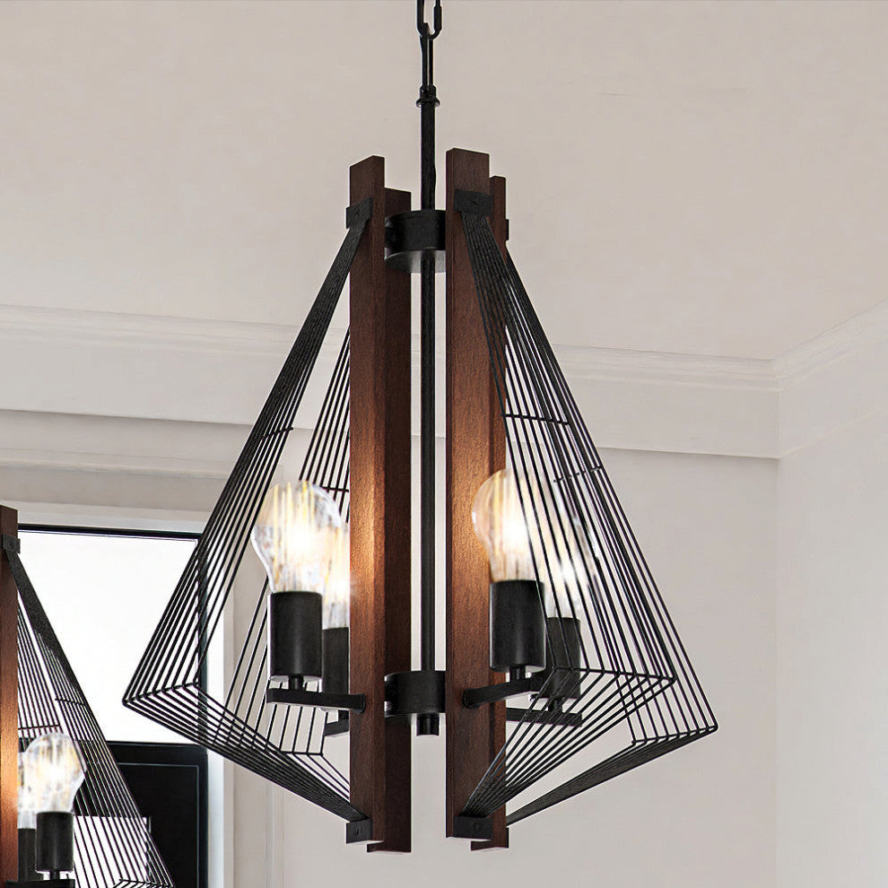 Luxury Transitional Pendant, Matte Black and Wood, ULB2311