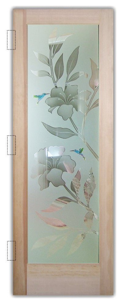Interior Prehung Door or Interior Slab Door - Hibiscus Hummingbirds -...