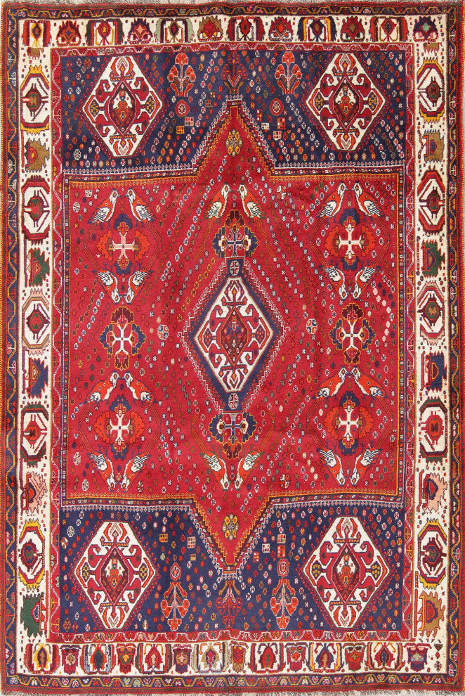 Consigned, Persian Medallion Hand Made Oriental Vintage Area Rug, Red, 6 X 9 Ft.