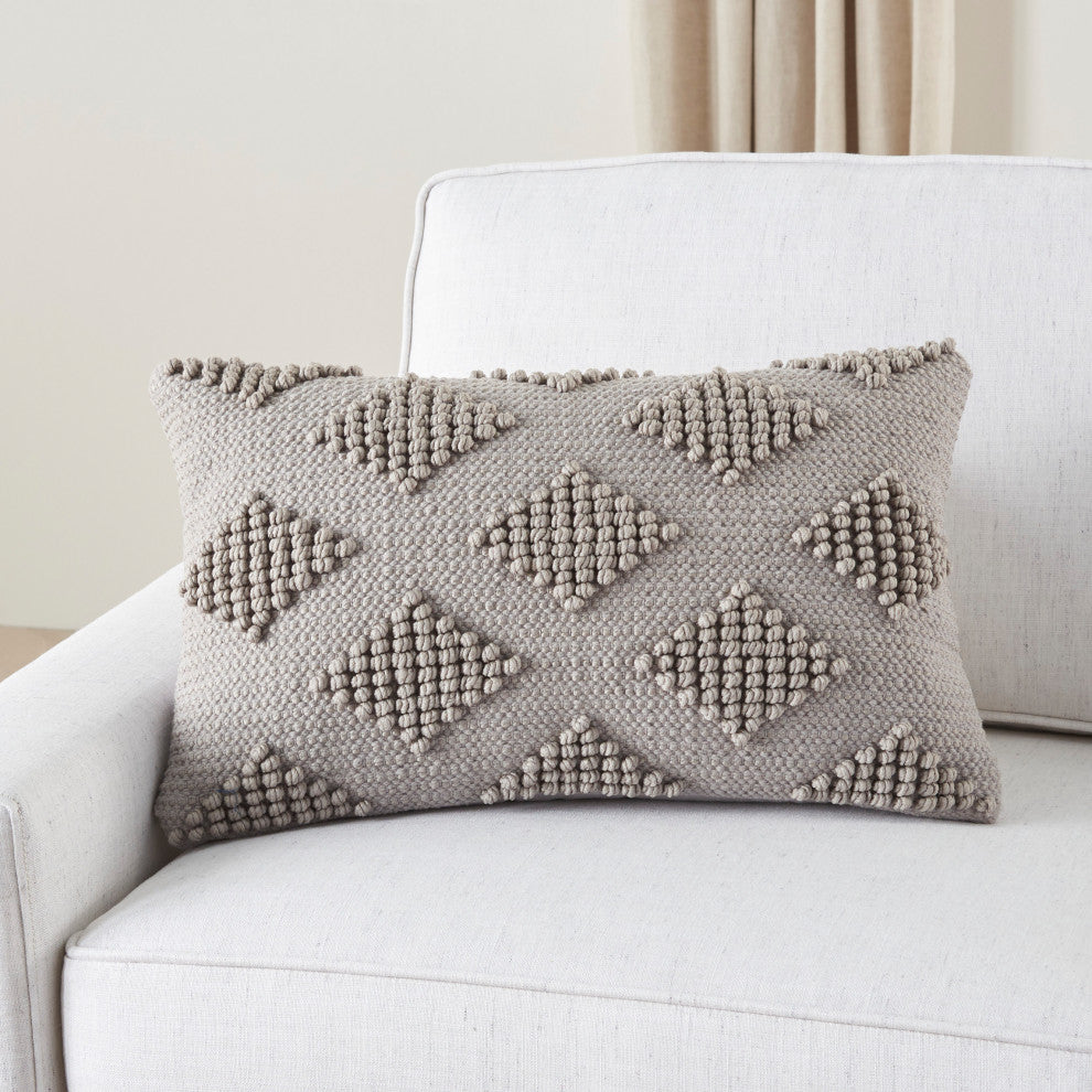 Mina Victory GC103 Throw Pillow, Light Grey, 12"X20"