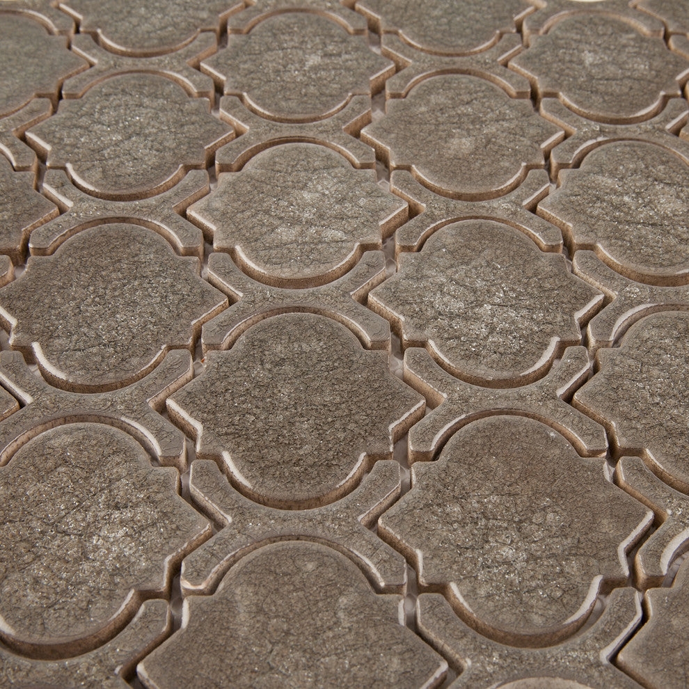 12"x11"Crackled Glass Mosaic Tile, Graysin, Arabesque, Sample