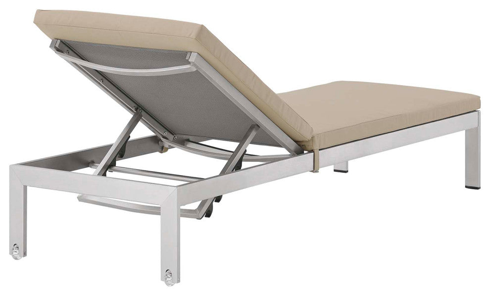 Silver Beige Shore Chaise with Cushions Outdoor Patio Aluminum Set of 4