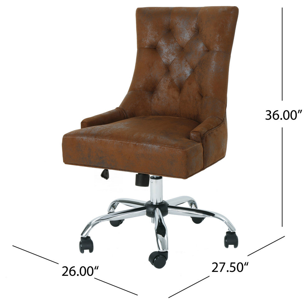 GDF Studio Bagnold Home Office Fabric Desk Chair, Brown/Chrome