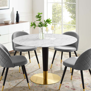 Dining Table, Round, Artificial Marble, Metal, Gold White, Modern, Cafe Bistro