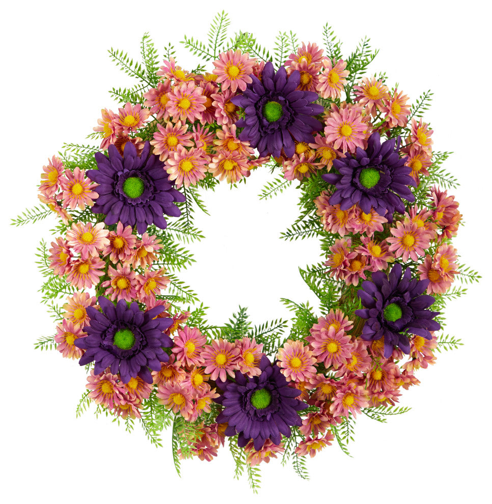 21 in. Mixed Daisy Artificial Wreath