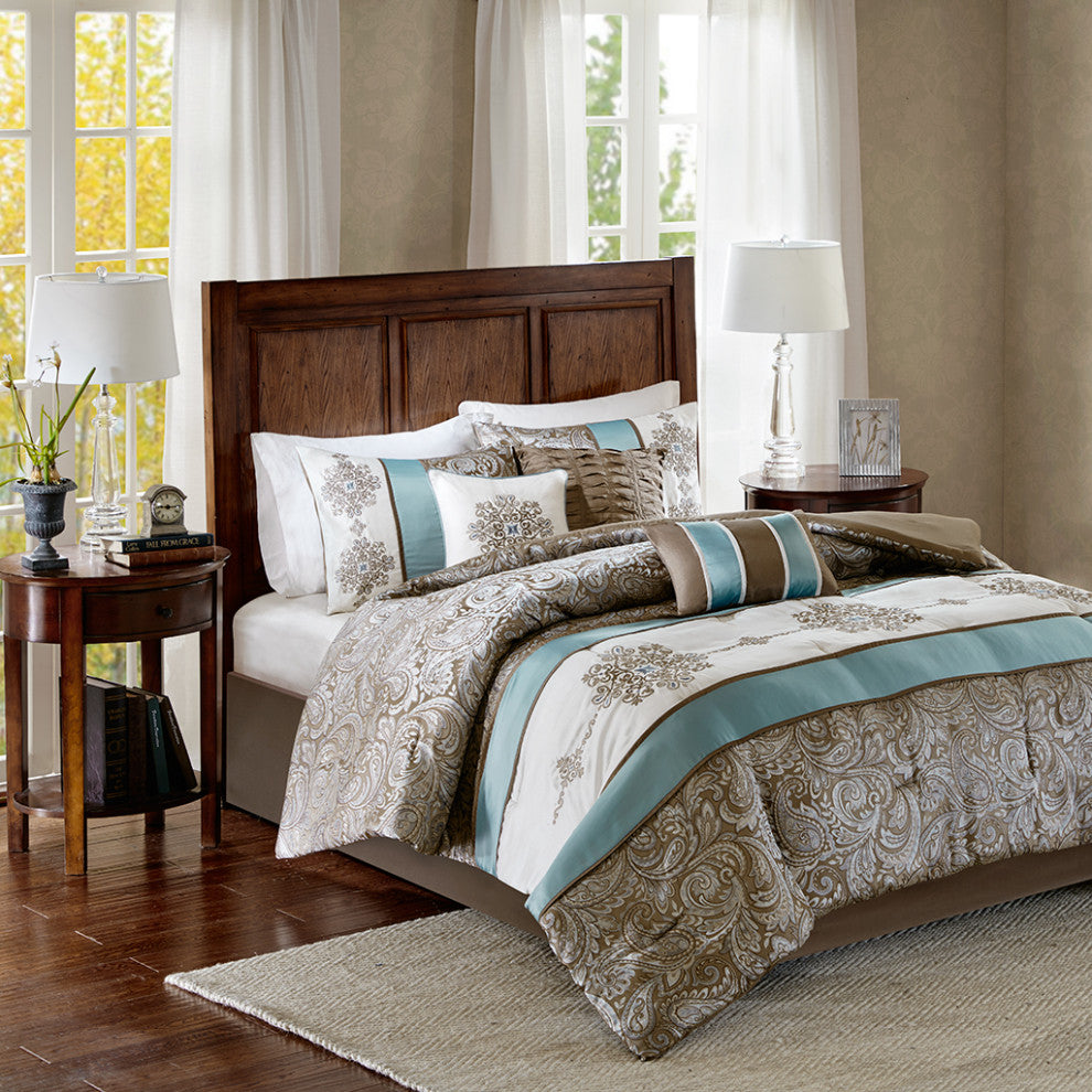 Madison Park Caroline Jacquard 7 Piece Comforter Set in Blue