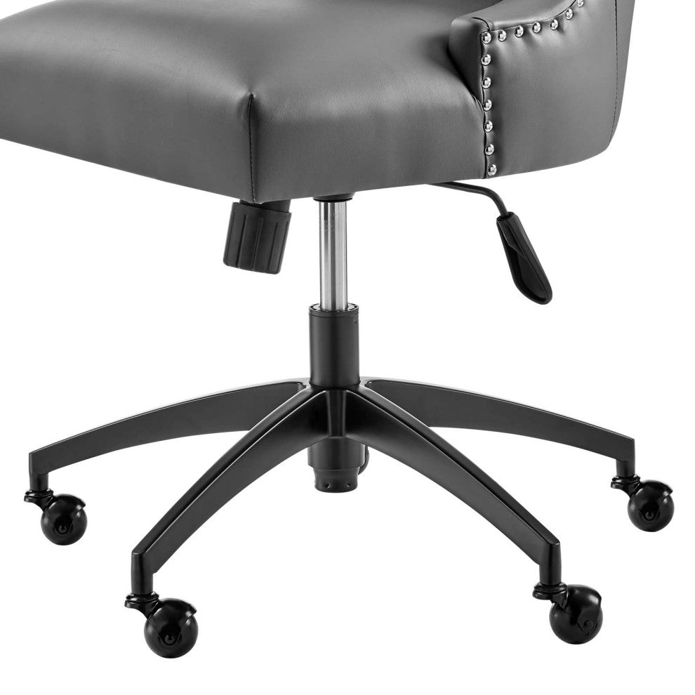 Computer Work Desk Tufted Chair, Faux Vegan Leather, Black Gray, Home Office