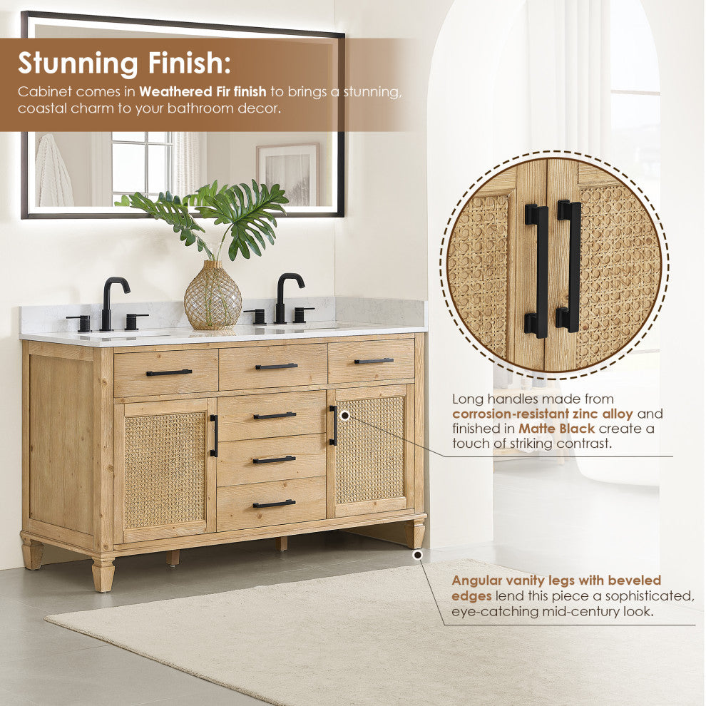 Altair Salome Bathroom Vanity, Weathered Fir, 60", No Mirror