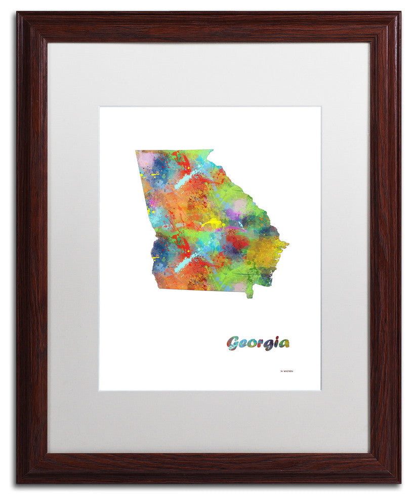 Marlene Watson 'Georgia State Map-1' Art, Wood Frame, 16"x20", White Matte