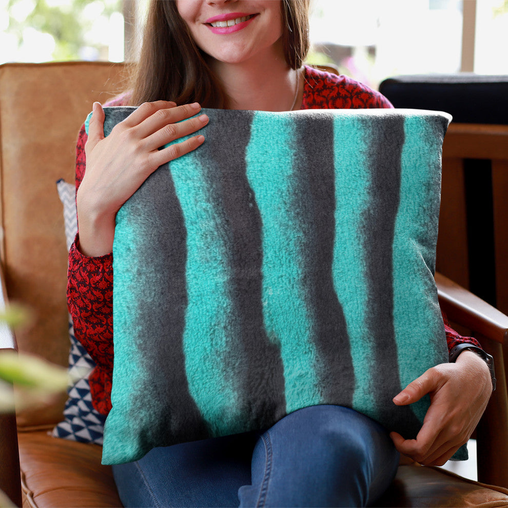Plutus Teal Black Wild Ocean Faux Fur Luxury Throw Pillow, 18" x 18"