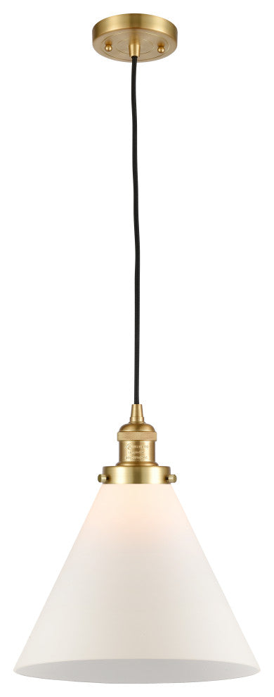 X-Large Cone 1 Light Mini Pendant, Satin Gold, Matte White