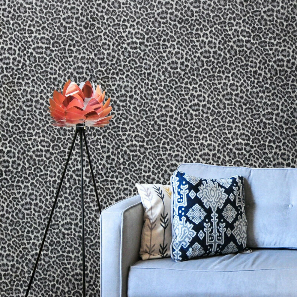 Wallpaper black silver glitter leopard textured animal skin, 27 Inc X 33 Ft Roll