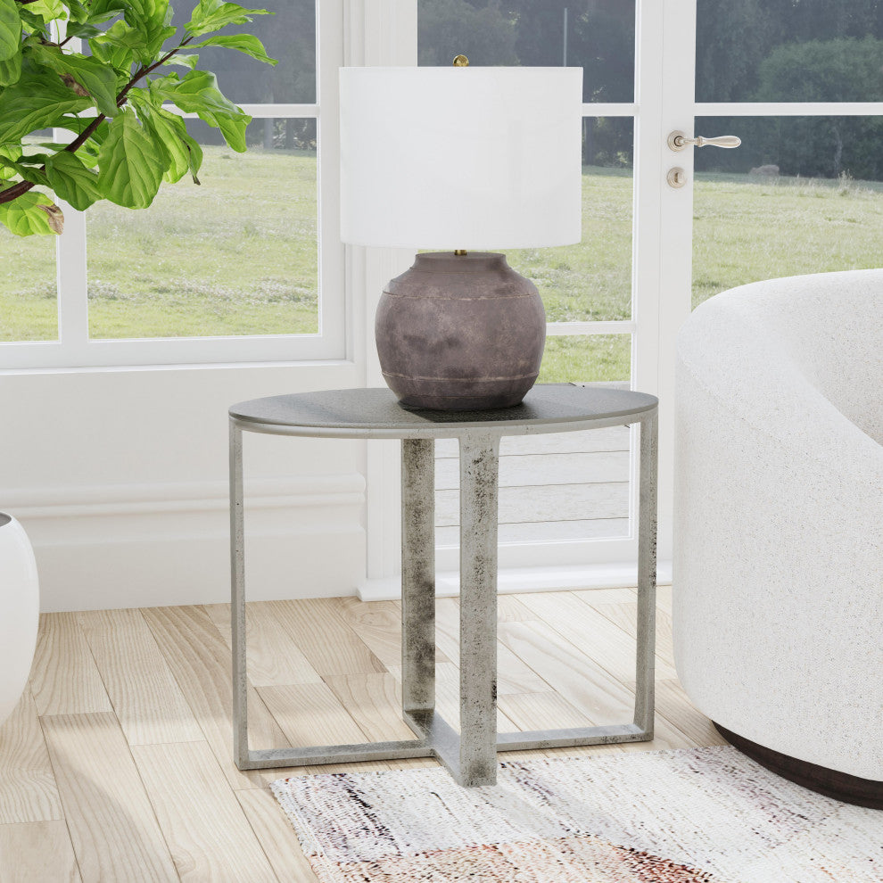 Flores 27" Industrial Oval Nickel End Table