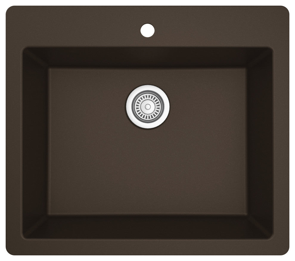 Karran QT-820 Top Mount 25" Single Bowl Quartz Kitchen Sink, Brown