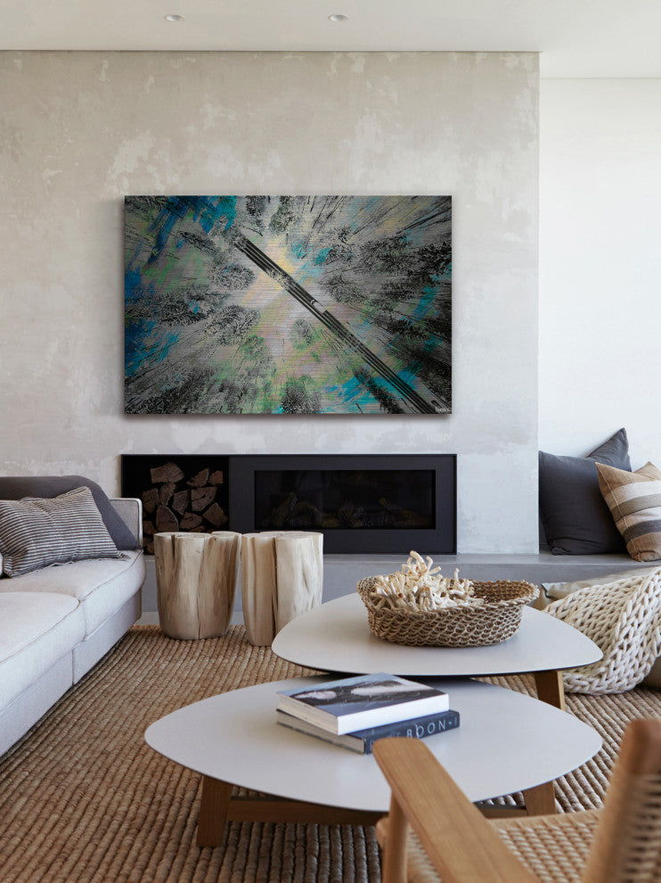 "Lighted Forest" Painting Print on Brushed Aluminum, 45"x30"