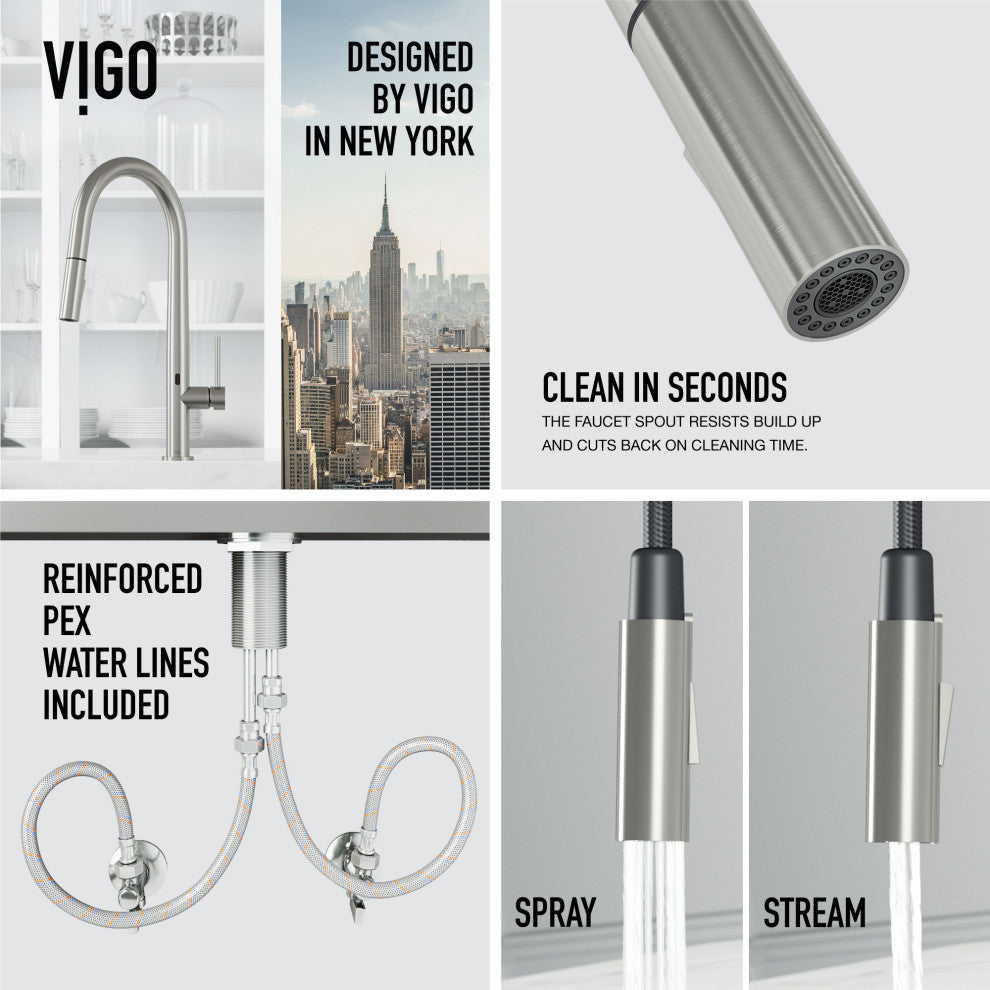 VIGO Greenwich 18" H Single Handle Pull-Down Sprayer Kitchen Faucet, Brushed Nickel, Touchless, Without Extras