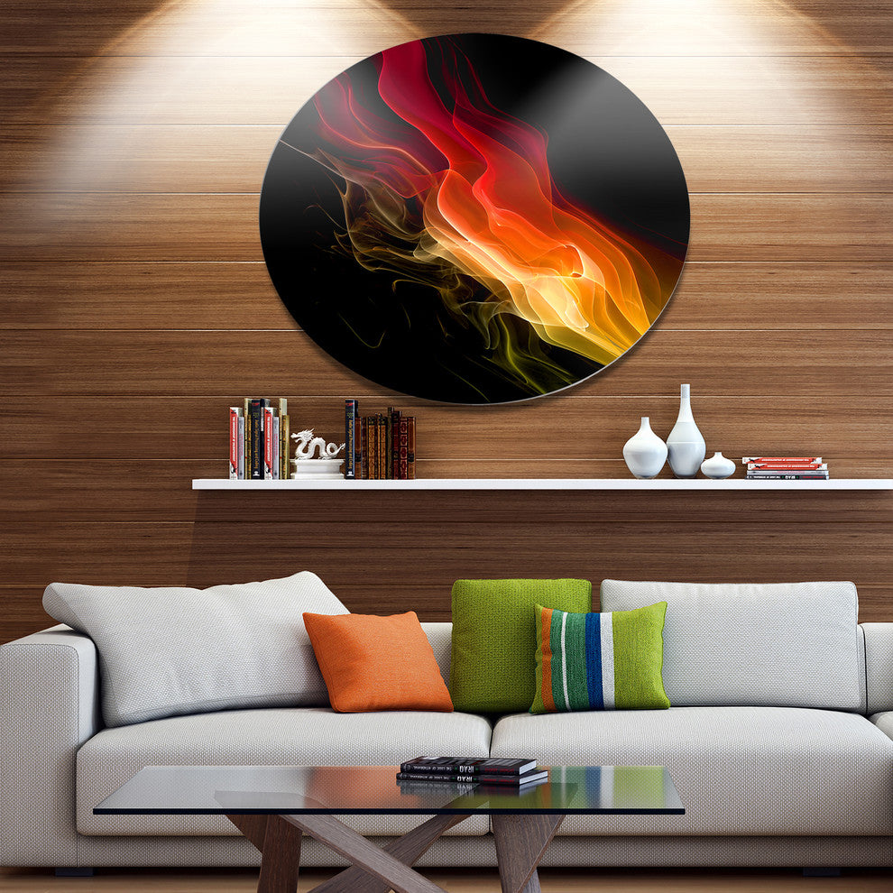 Yellow Red 3D Abstract Waves, Abstract Round Metal Wall Art, 11"