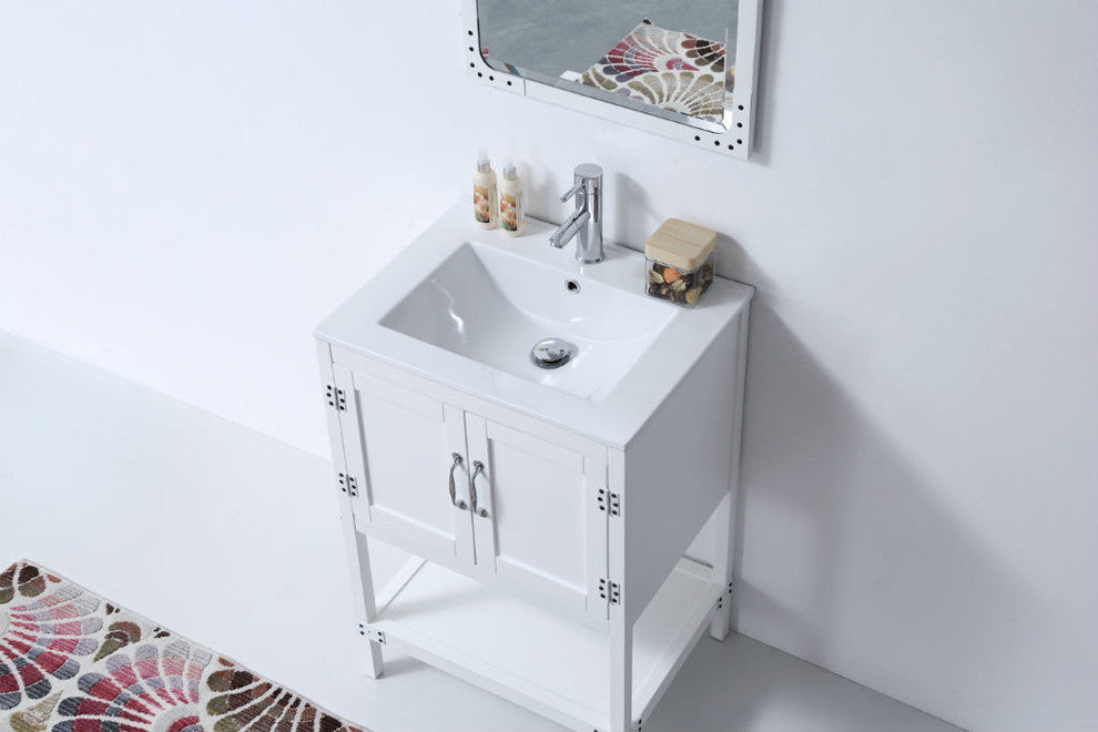 24" White Color Wood Sink Vanity With Ceramic Top-No Faucet